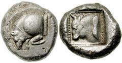 DYNASTS of LYCIA. Uncertain. Circa 500-460 BC. AR Stater (9.30 gm). Estimate $1000  DYNASTS of LYCIA. Uncertain. Circa 500-460 BC. AR Stater (9.30 gm). Forepart of boar left / Bull's head left within 