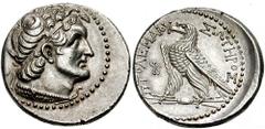 PTOLEMAIC KINGS of EGYPT. Ptolemy VI. 180-145 BC. AR Tetradrachm (14.20 gm). Estimate $500 PTOLEMAIC KINGS of EGYPT. Ptolemy VI. 180-145 BC. AR Tetradrachm (14.20 gm). Arados mint. Struck year 92 of A