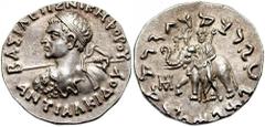KINGS of BAKTRIA (Indo-Greek). Antialkidas. Circa 115-95 BC. AR Tetradrachm (9.89 gm). Estimate $3000 KINGS of BAKTRIA (Indo-Greek). Antialkidas. Circa 115-95 BC. AR Tetradrachm (9.89 gm). BASILEWS NI