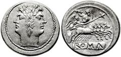 Anonymous. Circa 225-212 BC. AR Didrachm or Quadrigatus (6.61 gm). Estimate $500 Anonymous. Circa 225-212 BC. AR Didrachm or Quadrigatus (6.61 gm). Laureate head of Janus / Jupiter in quadriga driven 