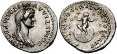 DOMITIA, wife of Domitian. AR Denarius (3.51 gm). Struck 82-83 AD. Estimate $5000 DOMITIA, wife of Domitian. AR Denarius (3.51 gm). Struck 82-83 AD. DOMITIA AVGVSTA IMP DOMIT, draped bust right / DIVV