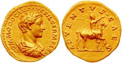 COMMODUS, as Caesar. AV Aureus (7.32 gm). Struck 175/6 AD. Estimate $5000 COMMODUS, as Caesar. AV Aureus (7.32 gm). Struck 175/6 AD. COMMODO CAES AVG FIL GERM SARM, bare headed, draped and cuirassed b