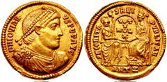 JOVIAN. 363-364 AD. AV Solidus (4.49 gm). Antioch mint. Estimate $2500 JOVIAN. 363-364 AD. AV Solidus (4.49 gm). Antioch mint. D N IOVIAN-VS P E P AVG, pearl-diademed, draped and cuirassed bust right 
