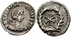GALLA PLACIDIA, wife of Constantius III and mother of Valentinian III. AR Half Siliqua (0.93 gm). Ravenna mint. Struck 425-430 AD. Estimate $2000 GALLA PLACIDIA, wife of Constantius III and mother of 