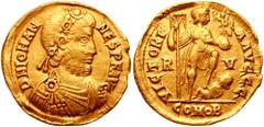 JOHANNES. 423-425 AD. AV Solidus (4.39 gm). Ravenna mint. Estimate $3000  JOHANNES. 423-425 AD. AV Solidus (4.39 gm). Ravenna mint. D N IOHAN-NES P F AVG, rosette-diademed, draped, and cuirassed bust 