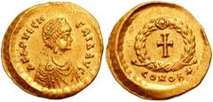 AELIA PULCHERIA, sister of Theodosius II and wife of Marcian. AV Tremissis (1.49 gm). Constantinople mint. Struck circa 420-450/5 AD. Estimate $500 AELIA PULCHERIA, sister of Theodosius II and wife of