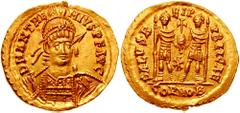 ANTHEMIUS. 467-472 AD. AV Solidus (4.37 gm). Rome mint. Struck 468 AD. Estimate $4000  ANTHEMIUS. 467-472 AD. AV Solidus (4.37 gm). Rome mint. Struck 468 AD. D N ANTHE-MIVS P F AVG, diademed, helmeted