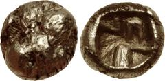 KINGS of LYDIA. Alyattes. Circa 610-560 BC. Fourée Forty-eighth Stater (4mm, 0.21 g). Lydo-Milesian standard. Figural type. Lion’s paw / Patterned incuse square punch. Cf. Karwiese Series I, Group 4 (