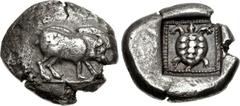 DYNASTS of LYCIA. Uncertain dynast. Circa 490/80-440/30 BC. AR Stater (23mm, 9.22 g, 6h). ‘Protodynastic’ period, Group B. Boar standing right on ground line / Tortoise in dotted square border within 