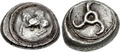 DYNASTS of LYCIA. Uncertain dynast. Circa 480/70-430 BC. AR Stater (21mm, 9.89 g). ‘Protodynastic’ period, Group C. Pegasos flying left; pellet below; all on round shield / Triskeles within circular i