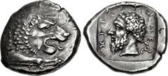 DYNASTS of LYCIA. Mithrapata. Circa 390-370 BC. AR Stater (21mm, 9.67 g, 7h). Antiphellos mint(?). Forepart of lion right / Head of Mithrapata left; MI-THRA-PATA in Lycian around, triskeles to lower r