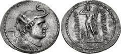 BAKTRIA, Greco-Baktrian Kingdom. Demetrios I Aniketos. Circa 200-185 BC. AR Tetradrachm (36mm, 16.36 g, 12h). Diademed and draped bust right, wearing elephant skin headdress; all within bead-and-reel 