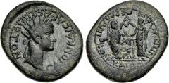 LYDIA, Magnesia ad Sipylum. Gaius (Caligula), with Germanicus and Agrippina Senior. AD 37-41. Æ (22mm, 5.20 g, 12h). Radiate head of Gaius right / Germanicus, with toga drawn up over head ( capite vel