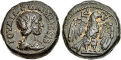 EGYPT, Alexandria. Julia Soaemias. Augusta, AD 218-222. BI Tetradrachm (22mm, 13.70 g, 12h). Dated RY 4 of Elagabalus (AD 220/1). Draped bust right / Eagle with wings spread standing right, holding wr