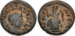 Majorian. AD 457-461. Æ (13mm, 2.22 g, 11h). Mediolanum (Milan) mint. Pearl-diademed, draped, and cuirassed bust right / Victory standing left, holding wreath and palm; MD partially visible. Cf. RIC X