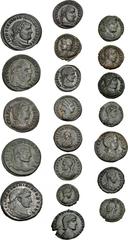 Lot of Twenty-four (24) Æ. 3rd-5th centuries AD. Includes the following:  (a) Diocletian. Æ Follis (28mm, 9.54 g, 12h). Cyzicus mint. RIC VI 12a. [ Ex Noble 66 (28 March 2001), lot 3693 ]  (b) Gal
