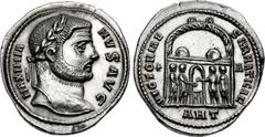 Maximianus. First reign, AD 286-305. AR Argenteus (17mm, 3.20 g, 12h). Antioch mint, 1st officina. 1st emission, circa AD 294-295. MAXIMIAN VS AVG, laureate head right / VICTORIAE SARMATICAE, four tet