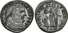 Valens. Usurper, AD 316-317. Æ Follis (23mm, 4.14 g, 12h). Cyzicus mint, 6th officina. IMP C AVR VAL VALENS P F AVG, laureate head right / IOVI CONS ERVATORI, Jupiter standing left, holding Victory on