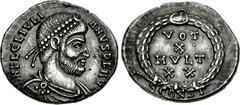 Julian II. AD 360-363. AR Siliqua (17mm, 2.28 g, 12h). Arelate (Arles) mint, 2nd officina. Struck AD 362-363. Pearl-diademed, draped, and cuirassed bust right / VOT/X/MVLT/XX in four lines within wrea
