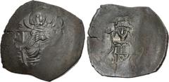 BULGARIA, Second Empire. temp. Petar IV - Ivan I (Kalojan). 1185–1207. Æ Trachy (24mm, 2.82 g, 6h). Imitating BI aspron trachy of Isaac II Angelus, 1185-1195. Theotokos enthroned facing; [M]P Θ[V] acr