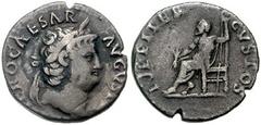 NERO. 54-68 AD. AR Denarius (17mm, 2.94 gm). Struck 64-65 AD. Laureate head right / Jupiter seated left. RIC I 53; RSC 119. Toned Fine, test cuts on edge. This reverse type commemorates the protection