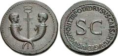 Tiberius & Germanicus Gemellus. AD 19-37/8 and 19-23/4, respectively. Æ Sestertius (36mm, 27.91 g, 12h). Rome mint. Struck under Tiberius, AD 22-23. Crossed cornucopias, each surmounted by bareheaded 
