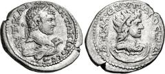 Caracalla. AD 198-217. AR Tetradrachm (29mm, 11.49 g, 7h). Aradus mint. Struck circa AD 215-217. • AYT • KAI • M • A • ANTΩNINOC C, laureate head of Caracalla right, supported by eagle standing right 