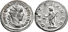 Herennius Etruscus. AD 251. AR Antoninianus (22mm, 2.85 g, 1h). Rome mint. Special emission, AD 251. IMP C Q HER ETR MES DECIO AVG, radiate and draped bust right / PIETAS AVGG, Mercury standing left, 