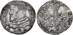 ITALY, Sicilia (Regno). Filippo II di Spagna. 1554-1598. AR 3 Tarì (29mm, 8.79 g, 7h). Messenia mint. Dated 156[1]. PHILIP PVS D, bareheaded and armored bust left; (saltire)D(saltire) below bust; salt