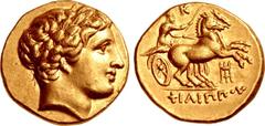 KINGS of MACEDON. temp. Philip III – Kassander. Circa 323/2-315 BC. AV Stater (18mm, 8.59 g, 7h). In the types of Philip II. Amphipolis mint(?). Laureate head of Apollo right / Charioteer, holding ken