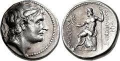KINGS of MACEDON. Demetrios I Poliorketes. 306-283 BC. AR Tetradrachm (25mm, 17.08 g, 7h). Pella mint. Struck circa 292-291 BC. Diademed and horned head right / Poseidon Pelagaios seated left on rock,