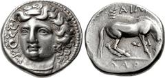 THESSALY, Larissa. Circa 365-356 BC. AR Hemidrachm (15mm, 3.00 g, 11h). Late facing head type. Head of the nymph Larissa facing slightly left, with hair in ampyx / Horse standing right, preparing to l
