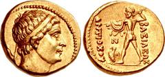BAKTRIA, Greco-Baktrian Kingdom. Antiochos Nikator. Circa 240-225 BC. AV Stater (18mm, 8.30 g, 6h). Mint A (near Aï Khanoum). Diademed head right / BAΣIΛEΩΣ down right field, ANTIOXOY down left, Zeus 
