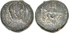 PHOENICIA, Tyre. Macrinus. AD 217-218. Æ (31mm, 24.91 g, 12h). Laureate, draped, and cuirassed bust right / Emperor plowing right with yoke of oxen; in background, vexillum inscribe LEG/III/GAL. Unpub