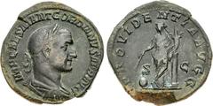 Gordian I. AD 238. Æ Sestertius (31mm, 17.24 g, 12h). Rome mint. Struck 1-22 April AD 238. Laureate, draped, and cuirassed bust right / Providentia, draped, legs crossed, standing front, head left, ho
