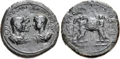 Philip I, with Otacilia Severa and Philip II. AD 244-249. Æ Medallion (37mm, 45.55 g, 12h). Dynastic issue. Rome mint. Special emission, AD 247/8. CONCORDIA AVGVSTORVM, jugate busts right of Philip I,