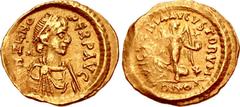 Zeno. Second reign, AD 476-491. AV Tremissis (14mm, 1.48 g, 6h). Constantinople mint. Struck AD 477-491. Pearl-diademed, draped, and cuirassed bust right / Victory advancing right, head left, holding 