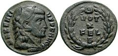 731608. Sold For $425 MAXENTIUS. 306-312 AD. Æ Fraction (2.83 gm). Struck 310 AD. Rome mint. MAXENTIVS P F AVG, head right, wearing lion's skin headdress / VOT/X/FEL in three lines within laurel wreat