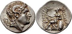 731622. Sold For $5750 THRACE, Kings of. Lysimachos. 323-281 BC. AR Tetradrachm (16.92 gm). Lysimachia mint. Struck 281-280 BC. Head of the deified Alexander right, with horn of Ammon / BAΣIΛEΩΣ ΛΥΣIM