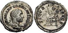 188812. Sold For $4500 GORDIAN I, Africanus. 238 AD. AR Denarius (20mm, 2.81 gm). IMP M ANT GORDIANVS AFR AVG, laureate, draped and cuirassed bust right, seen from behind / SECVRITAS AVG, Securitas se