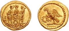 751525. Sold For $975 SCYTHIA, Geto-Dacians. Koson. Mid 1st century BC. AV Stater (20mm, 8.37 gm, 12h). KOΣΩN, Roman consul accompanied by two lictors; BA monogram to left / Eagle standing left on sce