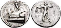 160489. Sold For $2250 KINGS of MACEDON. Demetrios I Poliorketes. 306-283 BC. AR Tetradrachm (28mm, 17.03 g, 12h). Salamis mint. Struck circa 300-295 BC. Nike alighting atop prow of galley left, blowi