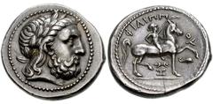 765853. Sold For $1975 KINGS of MACEDON. Philip II. 359-336 BC. AR Tetradrachm. Amphipolis mint. Struck under Kassander or his son, Antipater, circa 316/5-295/4 BC. Laureate head of Zeus right / Youth