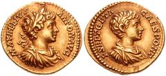 773298. Sold For $37500 Caracalla, wtih Geta as Caesar. AD 198-217. AV Aureus (19mm, 7.39 g, 6h). Rome mint. Struck AD 202. M AVRELIVS ANTON. AVG, laureate, draped, and cuirassed bust of Caracalla rig
