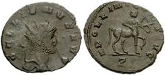 800699. Sold For $45 Gallienus. AD 253-268. Antoninianus (21mm, 2.98 g, 6h). Rome mint, 7th officina. 10th emission, AD 267-268. Radiate head right / Centaur advancing right, drawing bow; Z (retrograd