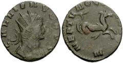 800667. Sold For $35 Gallienus. AD 253-268. Antoninianus (18mm, 3.14 g, 6h). Rome mint, 9th officina. 10th emission, AD 267-268. Radiate and cuirassed bust right / Hippocamp right; N. RIC V 245; MIR 3