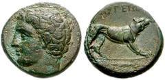 803298. Sold For $595 AKARNANIA, Argos Amphilochikon. Circa 330-300 BC. Æ 18mm (5.45 g, 3h). Youthful head of Hermes left / Wolf at bay right. BCD Akarnania 146 (this coin); SNG Copenhagen 319 var. (E