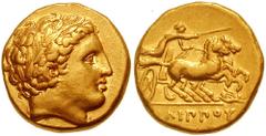 KINGS of MACEDON. Philip II. 359-336 BC. AV Stater (8.57 gm). Pella mint. Struck circa 340-328 BC. Estimate $1500 KINGS of MACEDON. Philip II. 359-336 BC. AV Stater (8.57 gm). Pella mint. Struck circa