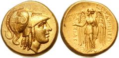 KINGS of MACEDON. Demetrios Poliorketes. 306-283 BC. AV Stater (8.52 gm). Tarsos mint. Struck circa 298-295 BC. Estimate $4000 KINGS of MACEDON. Demetrios Poliorketes. 306-283 BC. AV Stater (8.52 gm).