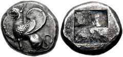 THRACE, Abdera. Circa 540-515 BC. AR Didrachm (7.40 gm). Estimate $3000 THRACE, Abdera. Circa 540-515 BC. AR Didrachm (7.40 gm). Griffin seated left, raising paw / Quadripartite incuse square. May, Ab